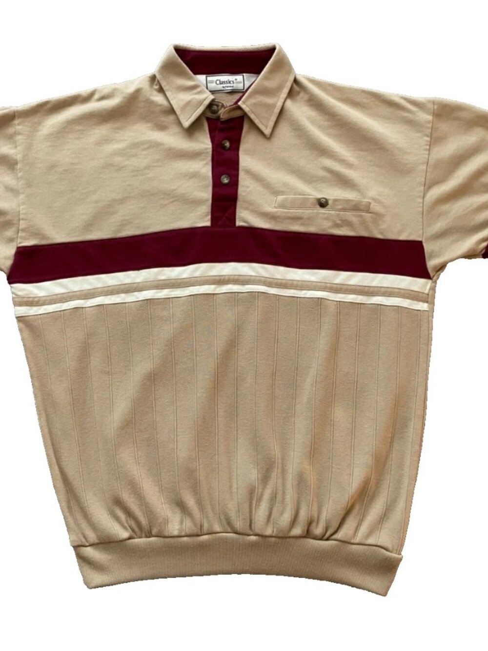 Vintage Classics by Palmland Short Sleeve Striped Tan Polo Shirt